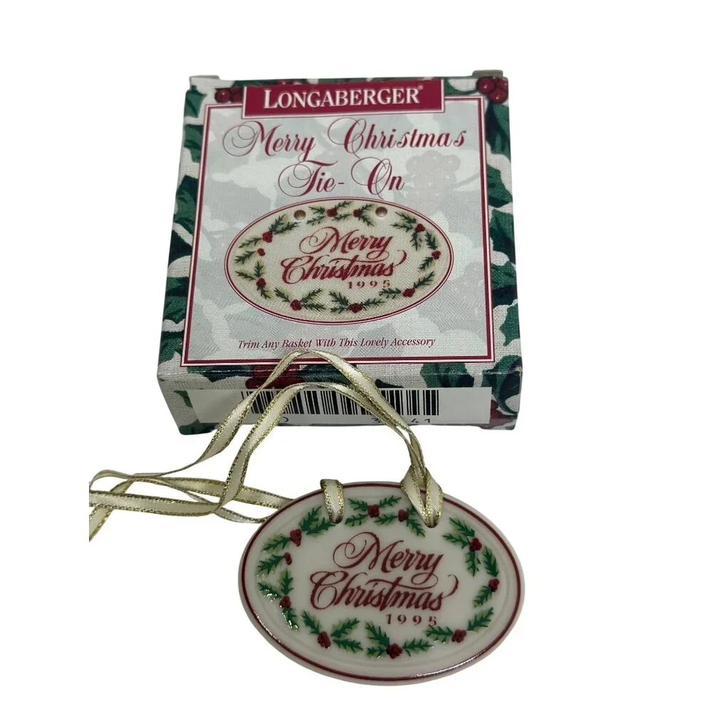 VTG 1995 Longaberger Merry Christmas Oval Tie-On Pottery‎ Ornament 2.25